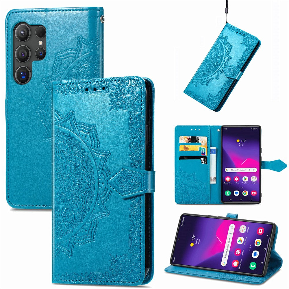 For Samsung Galaxy S25 Ultra Wallet Case Mandala Flower Leather Phone Cover Stand