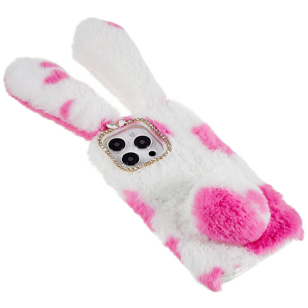 For iPhone 14 Pro Max Anti-fall Soft Handmade Fluffy Furry Bunny TPU Shell Cute Rabbit Protective Case