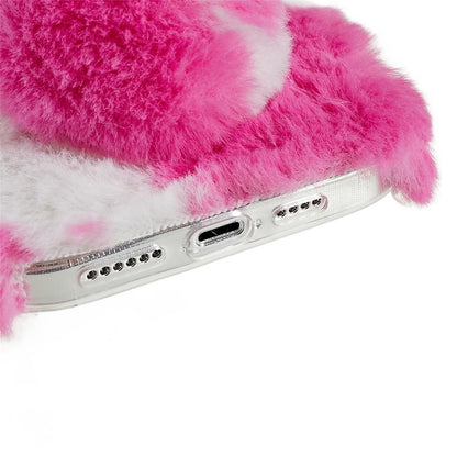 For iPhone 14 Pro Max Anti-fall Soft Handmade Fluffy Furry Bunny TPU Shell Cute Rabbit Protective Case