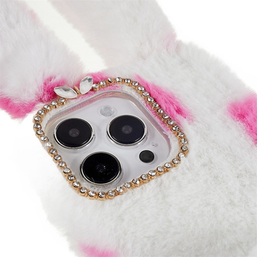 For iPhone 14 Pro Max Anti-fall Soft Handmade Fluffy Furry Bunny TPU Shell Cute Rabbit Protective Case