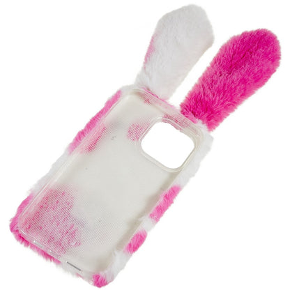 For iPhone 14 Pro Max Anti-fall Soft Handmade Fluffy Furry Bunny TPU Shell Cute Rabbit Protective Case