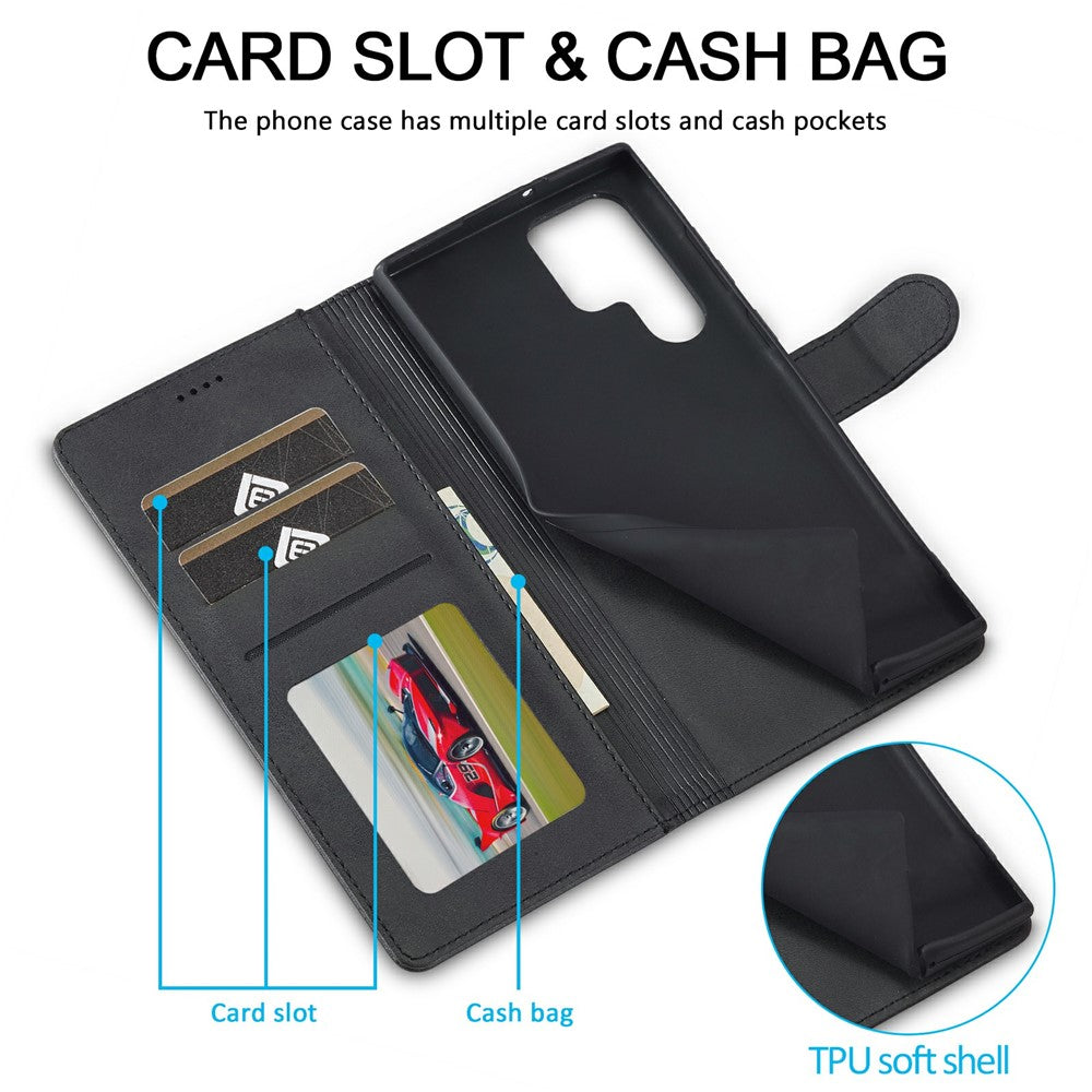 LC.IMEEKE For Samsung Galaxy S25 Ultra Case Calf Texture PU Leather Stand Wallet Phone Cover