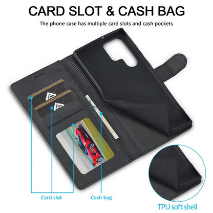 LC.IMEEKE For Samsung Galaxy S25 Ultra Case Calf Texture PU Leather Stand Wallet Phone Cover