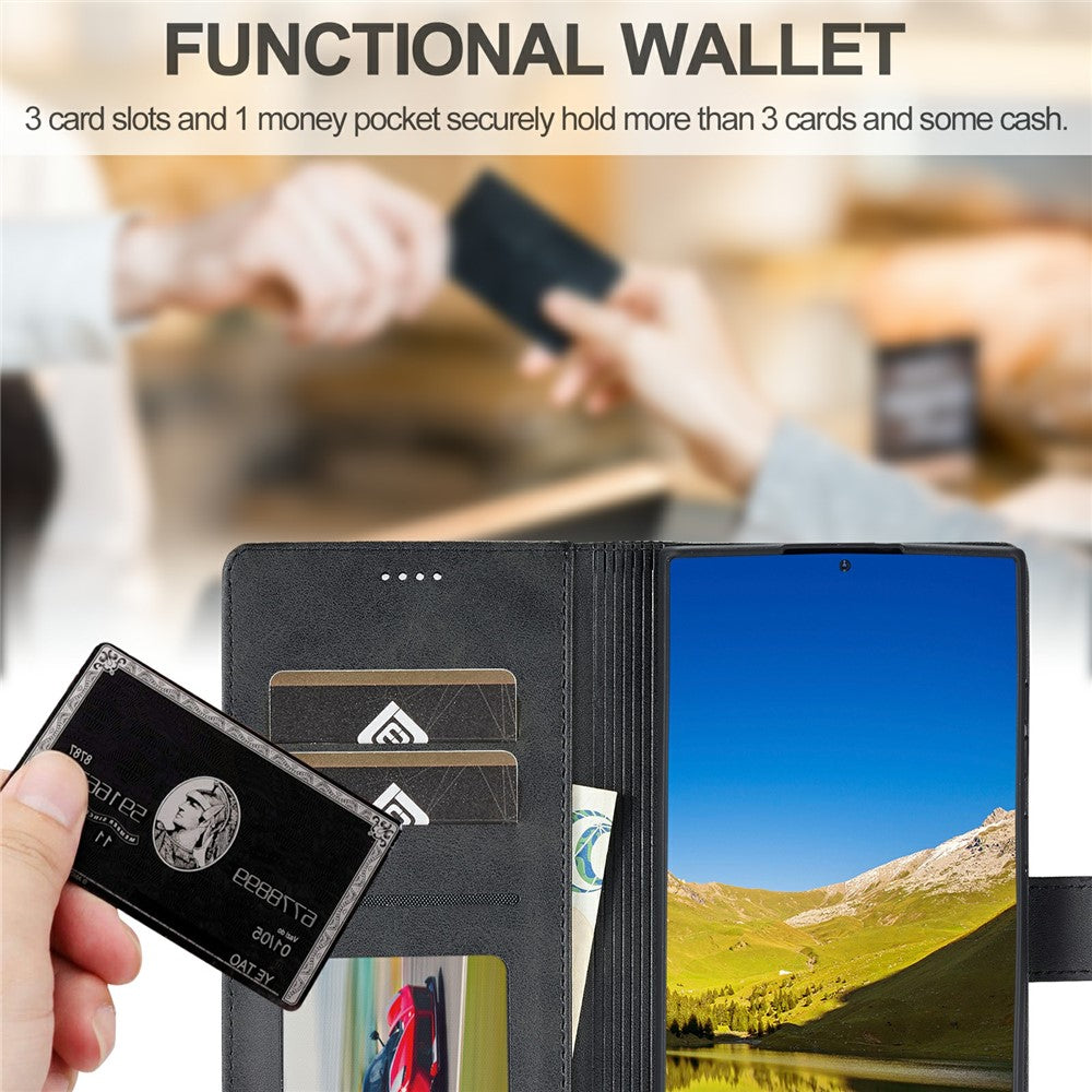LC.IMEEKE For Samsung Galaxy S25 Ultra Case Calf Texture PU Leather Stand Wallet Phone Cover