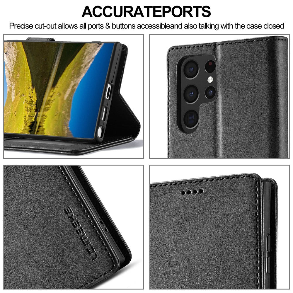LC.IMEEKE For Samsung Galaxy S25 Ultra Case Calf Texture PU Leather Stand Wallet Phone Cover