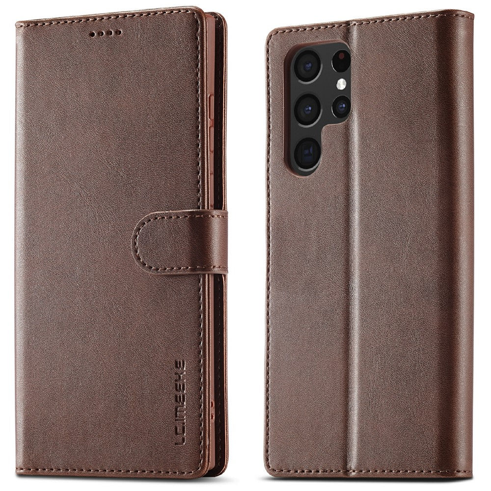 LC.IMEEKE For Samsung Galaxy S25 Ultra Case Calf Texture PU Leather Stand Wallet Phone Cover