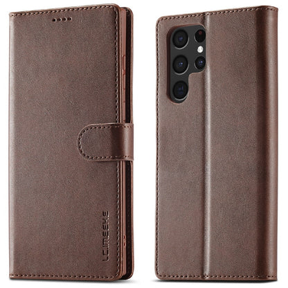 LC.IMEEKE For Samsung Galaxy S25 Ultra Case Calf Texture PU Leather Stand Wallet Phone Cover