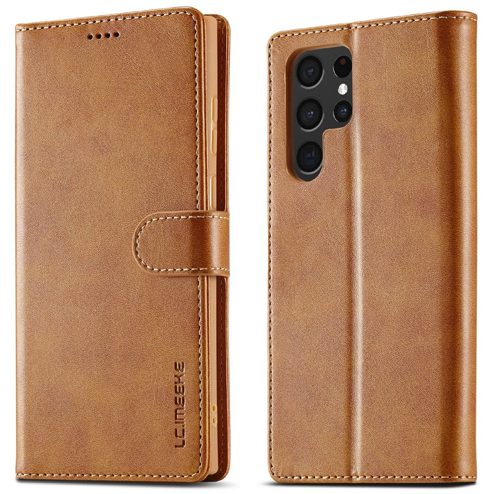 LC.IMEEKE For Samsung Galaxy S25 Ultra Case Calf Texture PU Leather Stand Wallet Phone Cover