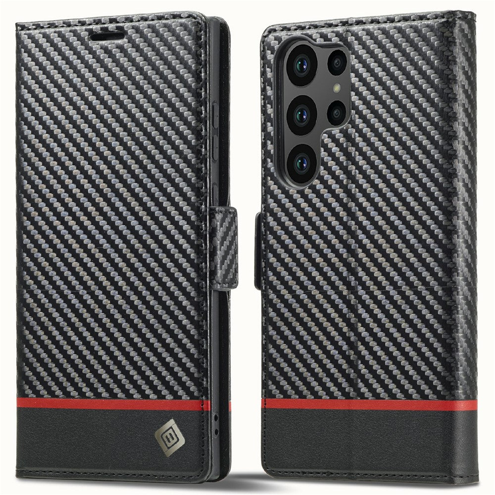 LC.IMEEKE For Samsung Galaxy S25 Ultra Case Carbon Fiber Texture Phone Cover Stand Card Holder