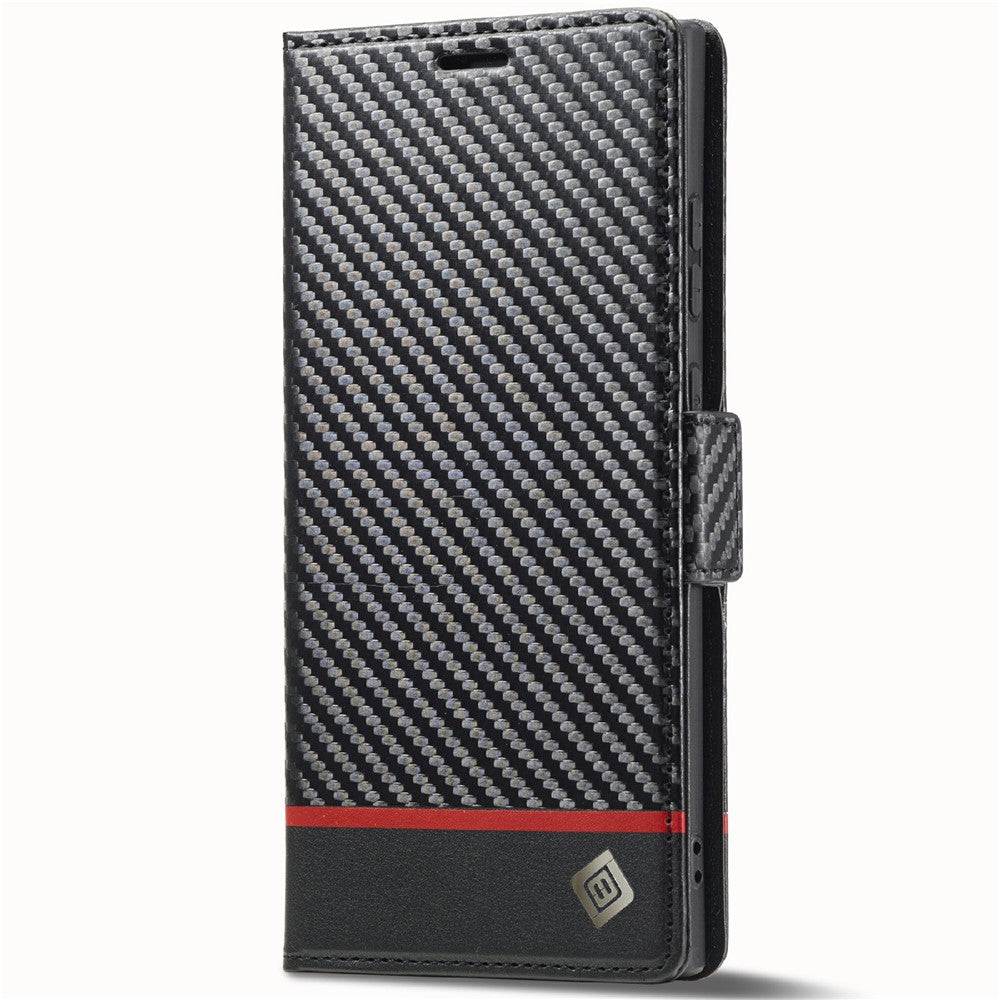LC.IMEEKE For Samsung Galaxy S25 Ultra Case Carbon Fiber Texture Phone Cover Stand Card Holder