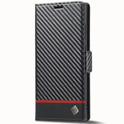 LC.IMEEKE For Samsung Galaxy S25 Ultra Case Carbon Fiber Texture Phone Cover Stand Card Holder