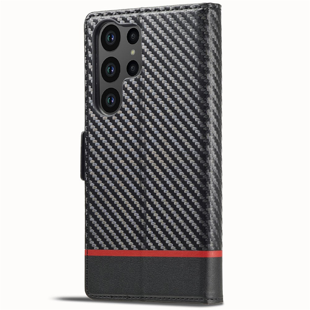 LC.IMEEKE For Samsung Galaxy S25 Ultra Case Carbon Fiber Texture Phone Cover Stand Card Holder