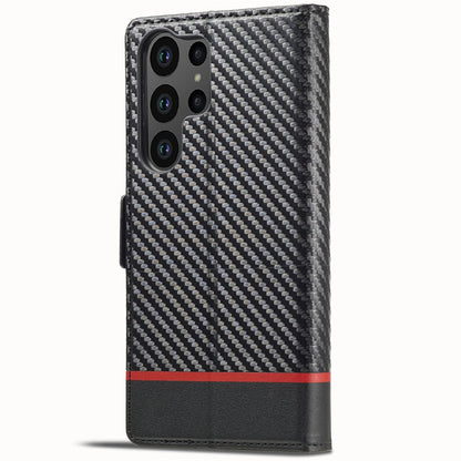 LC.IMEEKE For Samsung Galaxy S25 Ultra Case Carbon Fiber Texture Phone Cover Stand Card Holder