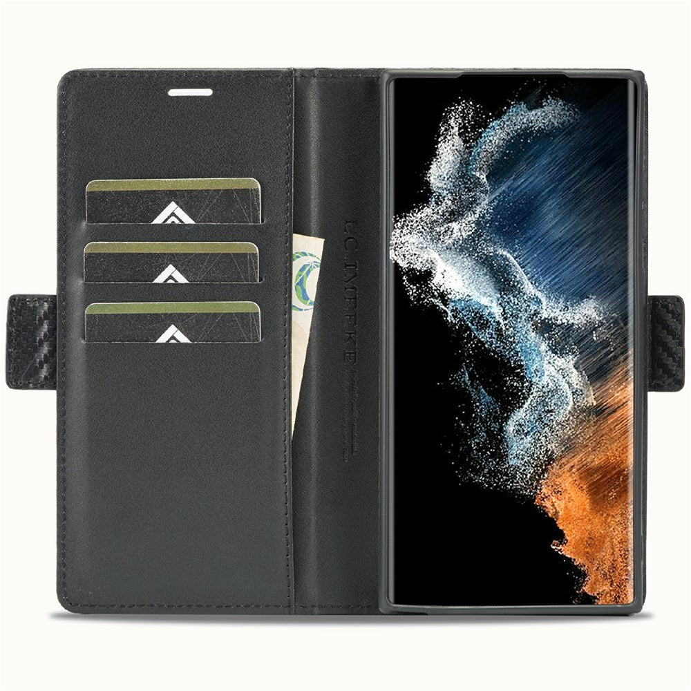 LC.IMEEKE For Samsung Galaxy S25 Ultra Case Carbon Fiber Texture Phone Cover Stand Card Holder