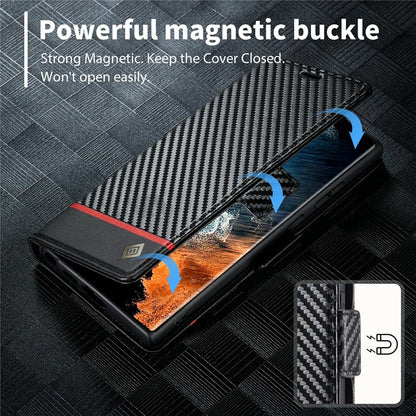 LC.IMEEKE For Samsung Galaxy S25 Ultra Case Carbon Fiber Texture Phone Cover Stand Card Holder