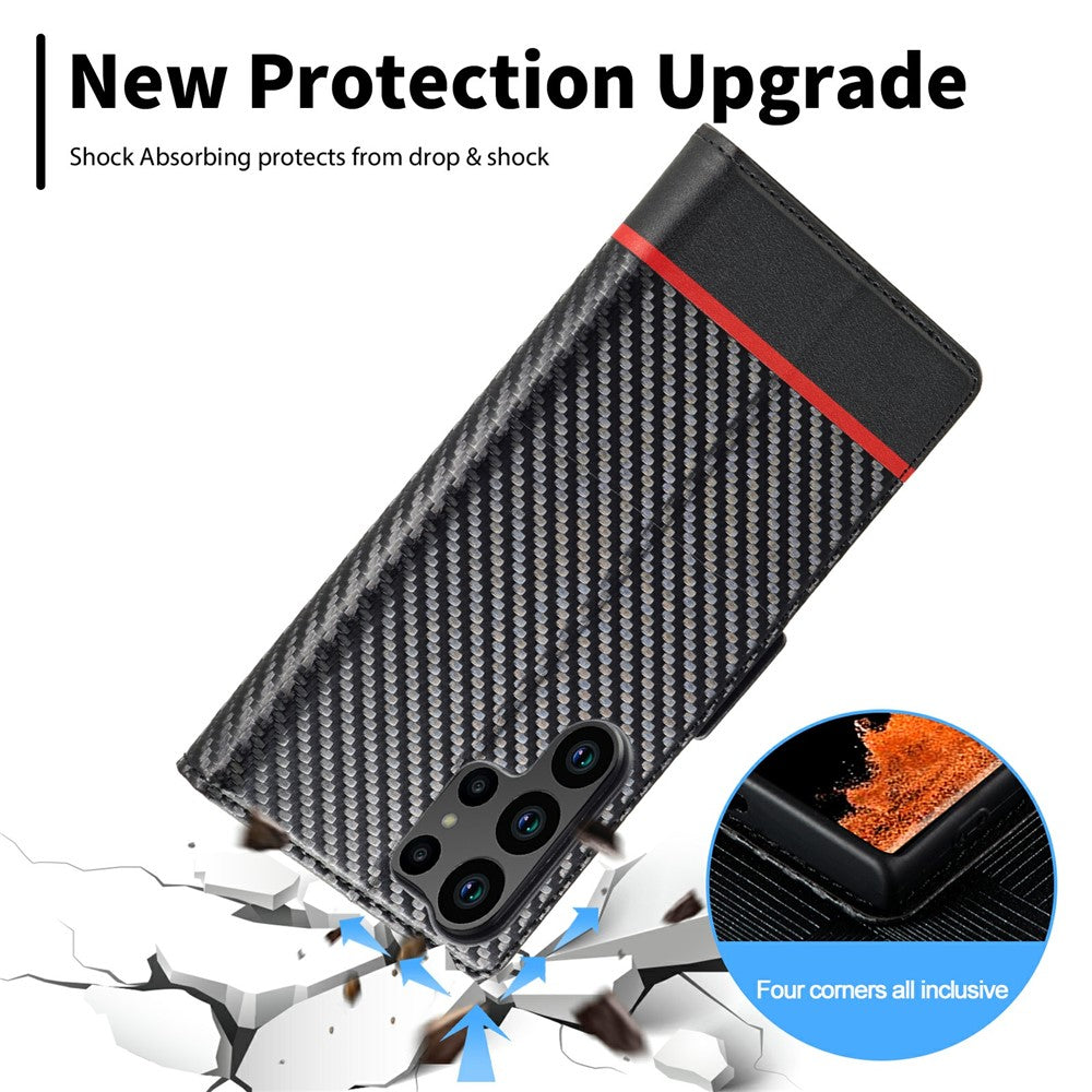 LC.IMEEKE For Samsung Galaxy S25 Ultra Case Carbon Fiber Texture Phone Cover Stand Card Holder