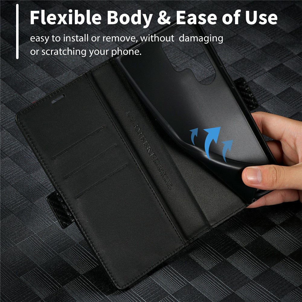 LC.IMEEKE For Samsung Galaxy S25 Ultra Case Carbon Fiber Texture Phone Cover Stand Card Holder
