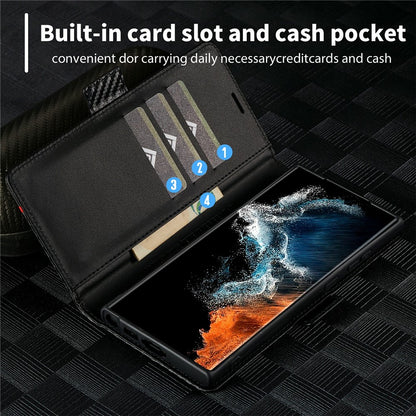 LC.IMEEKE For Samsung Galaxy S25 Ultra Case Carbon Fiber Texture Phone Cover Stand Card Holder