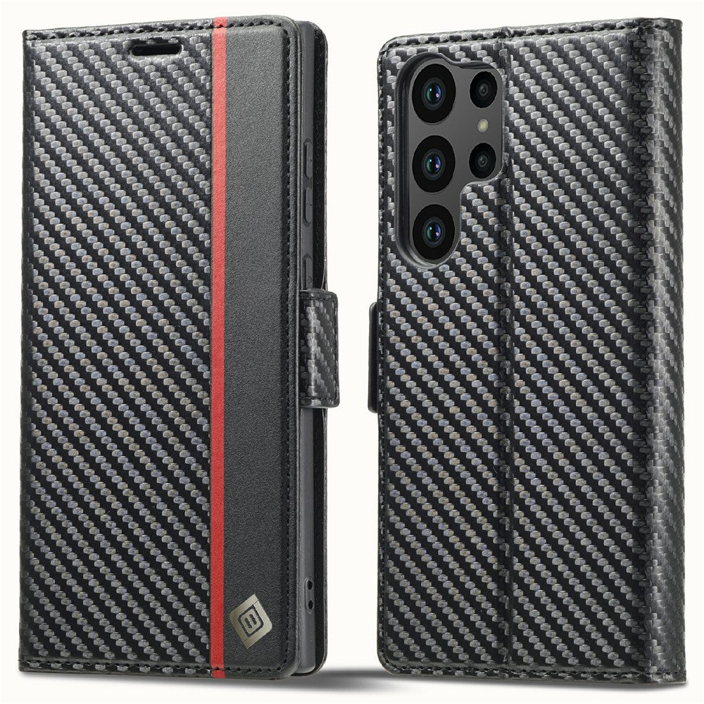 LC.IMEEKE For Samsung Galaxy S25 Ultra Case Carbon Fiber Texture Phone Cover Stand Card Holder