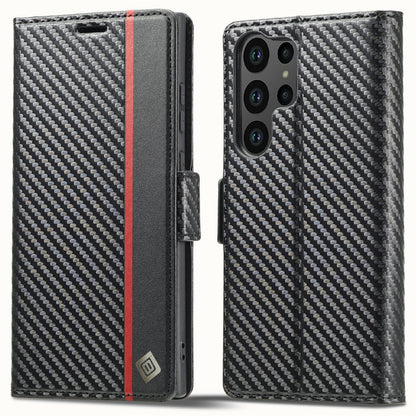 LC.IMEEKE For Samsung Galaxy S25 Ultra Case Carbon Fiber Texture Phone Cover Stand Card Holder
