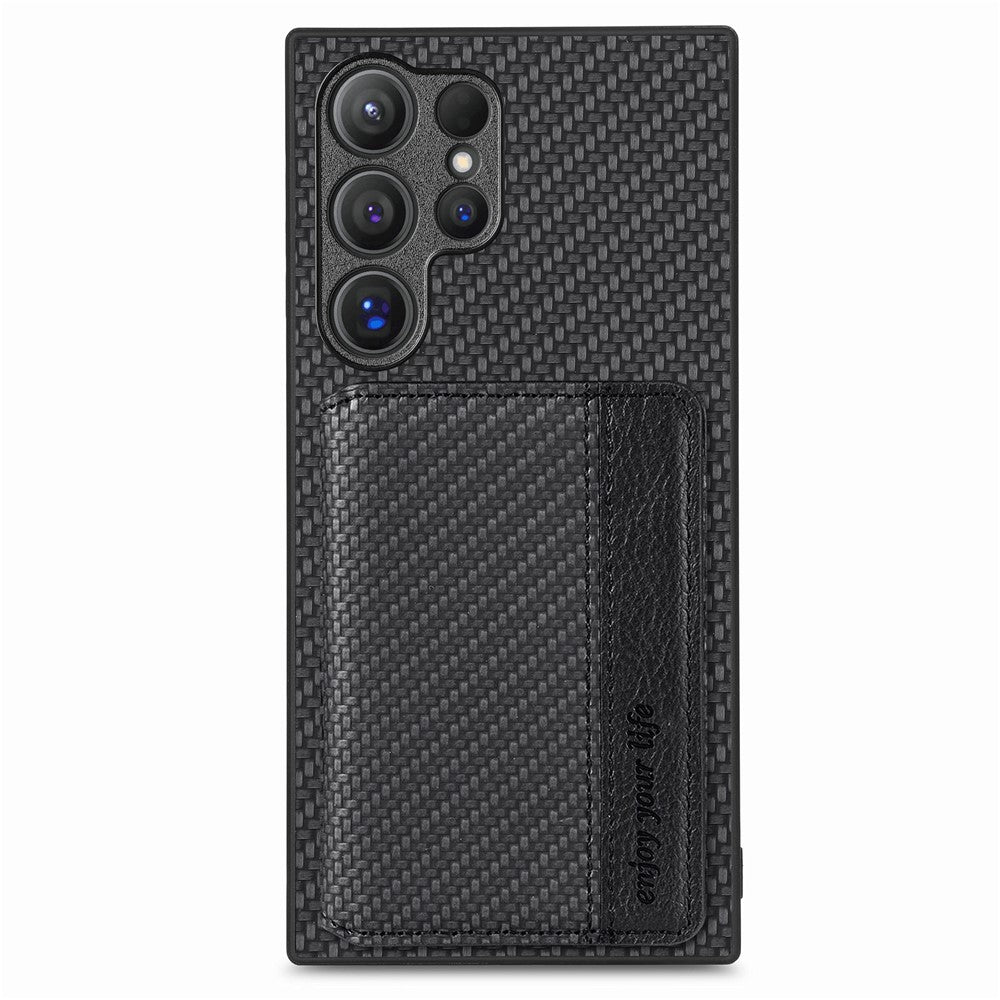 For Samsung Galaxy S25 Ultra Case RFID Blocking Carbon Fiber Leather Phone Back Cover with Card Holder