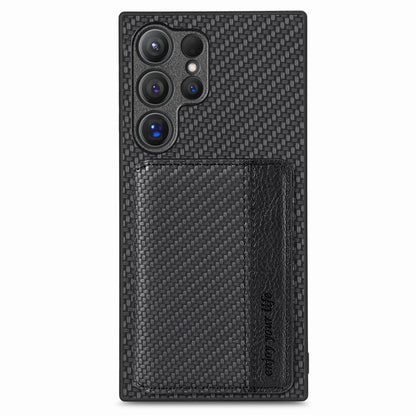 For Samsung Galaxy S25 Ultra Case RFID Blocking Carbon Fiber Leather Phone Back Cover with Card Holder