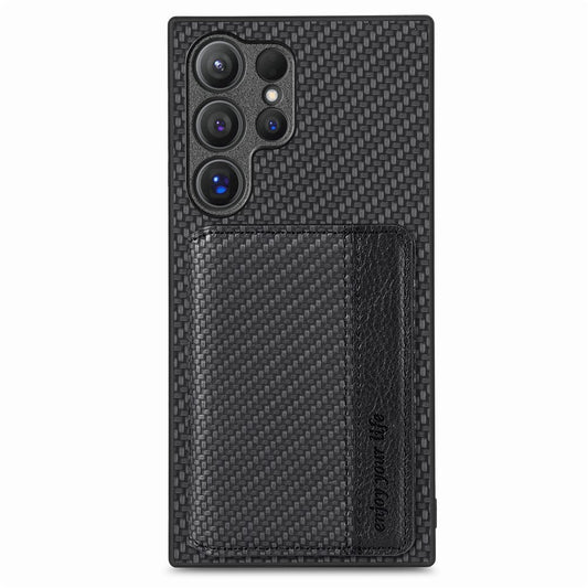 For Samsung Galaxy S25 Ultra Case RFID Blocking Carbon Fiber Leather Phone Back Cover with Card Holder