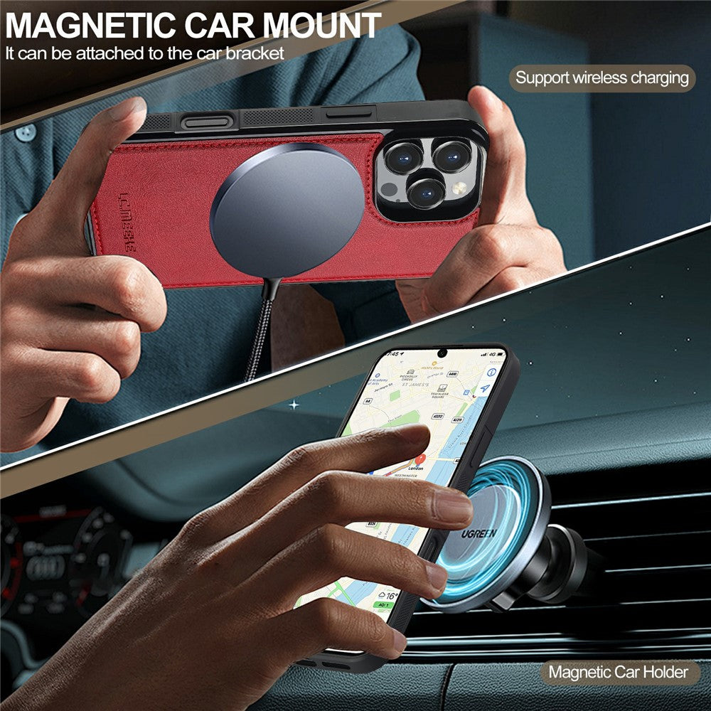 LC.IMEEKE For iPhone 16 Pro Magnetic Case Compatible with MagSafe Leather+TPU Back Cover