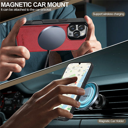 LC.IMEEKE For iPhone 16 Pro Magnetic Case Compatible with MagSafe Leather+TPU Back Cover