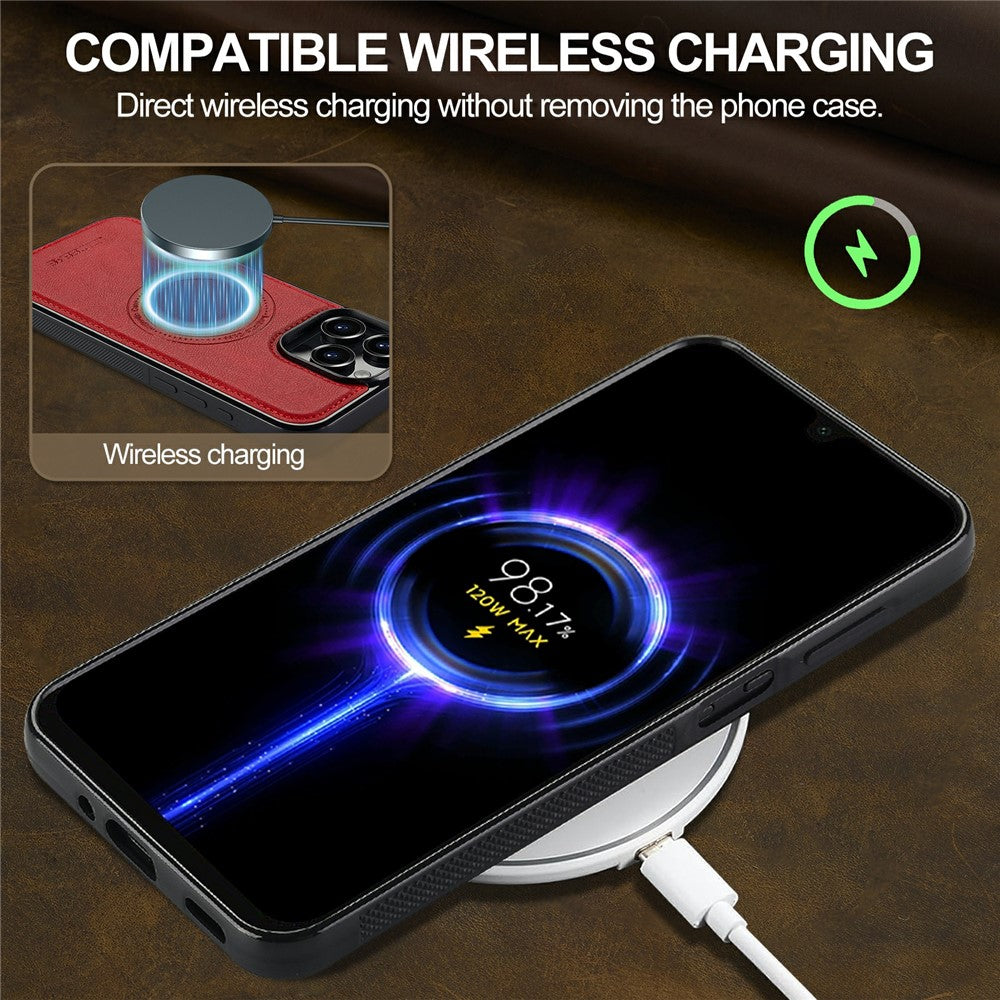 LC.IMEEKE For iPhone 16 Pro Magnetic Case Compatible with MagSafe Leather+TPU Back Cover