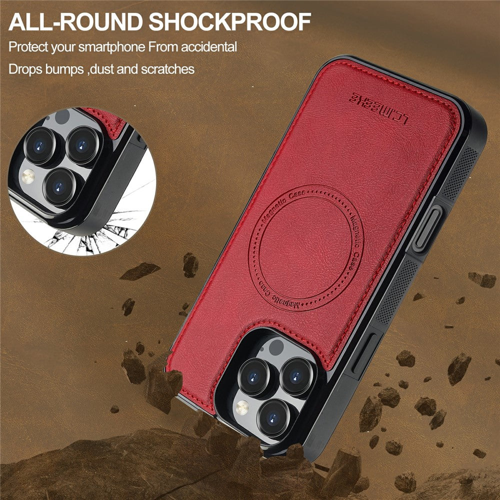 LC.IMEEKE For iPhone 16 Pro Magnetic Case Compatible with MagSafe Leather+TPU Back Cover