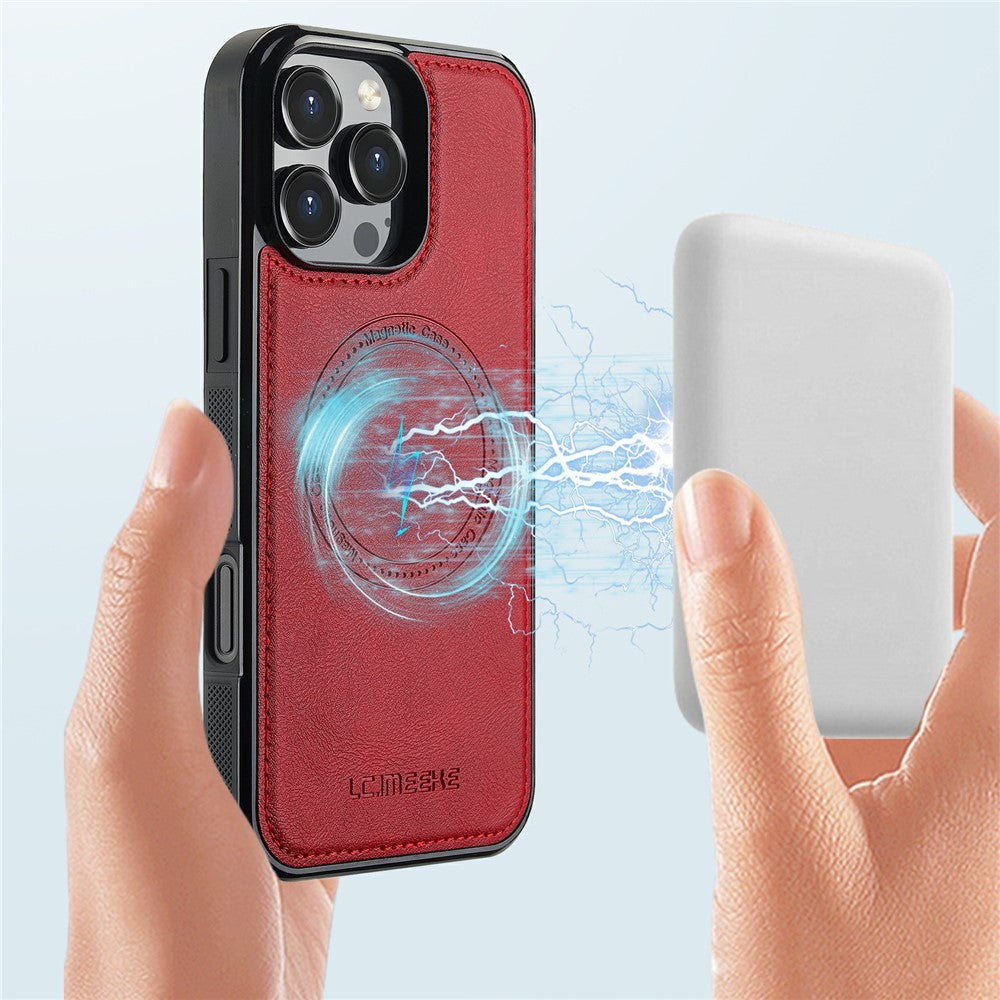 LC.IMEEKE For iPhone 16 Pro Magnetic Case Compatible with MagSafe Leather+TPU Back Cover