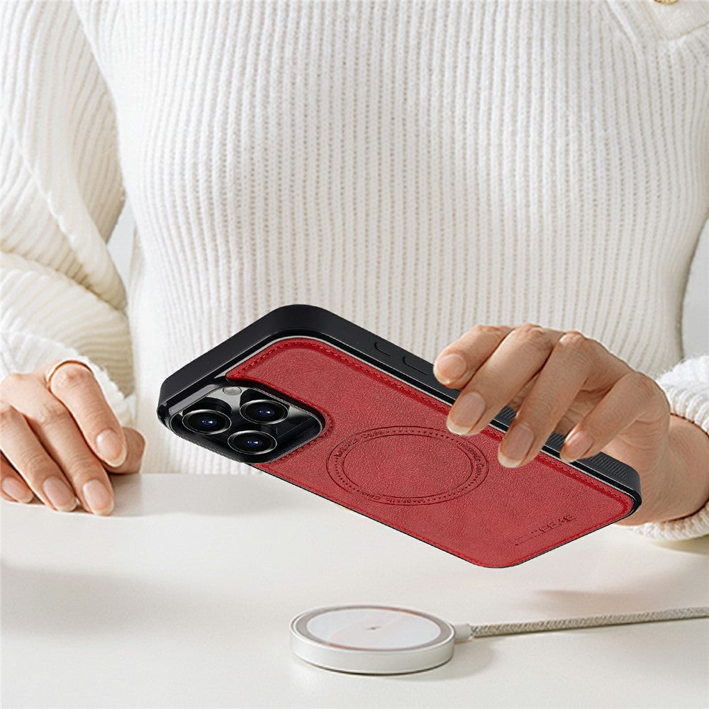 LC.IMEEKE For iPhone 16 Pro Magnetic Case Compatible with MagSafe Leather+TPU Back Cover