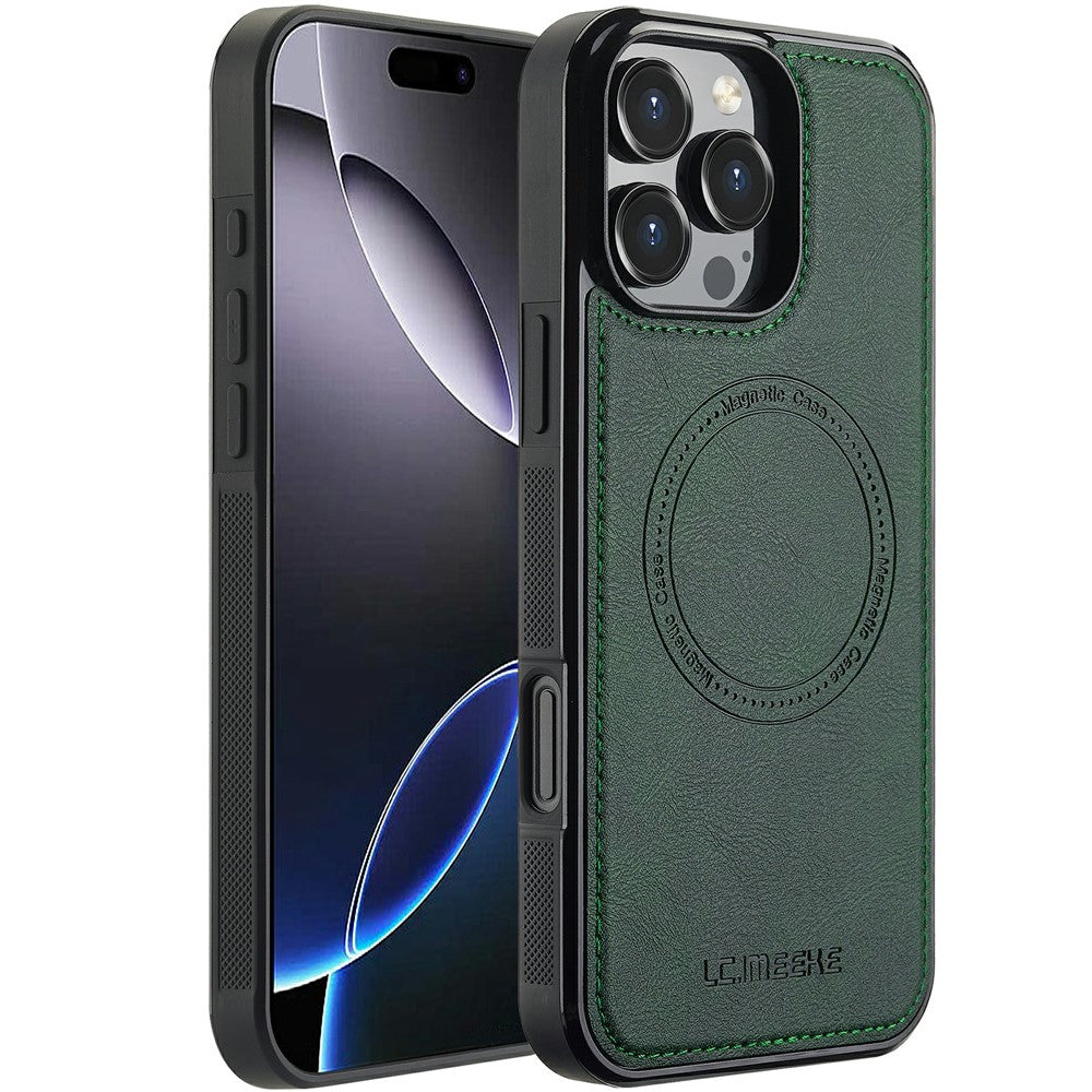 LC.IMEEKE For iPhone 16 Pro Magnetic Case Compatible with MagSafe Leather+TPU Back Cover