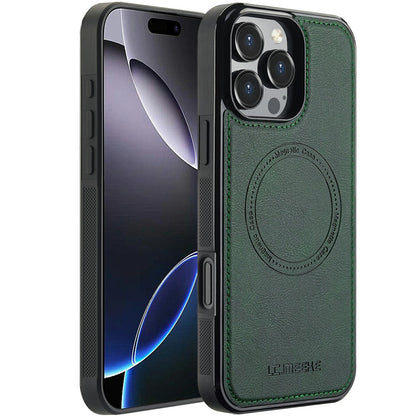 LC.IMEEKE For iPhone 16 Pro Magnetic Case Compatible with MagSafe Leather+TPU Back Cover