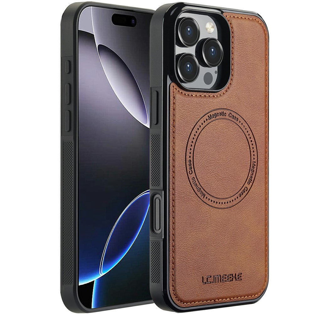 LC.IMEEKE For iPhone 16 Pro Magnetic Case Compatible with MagSafe Leather+TPU Back Cover