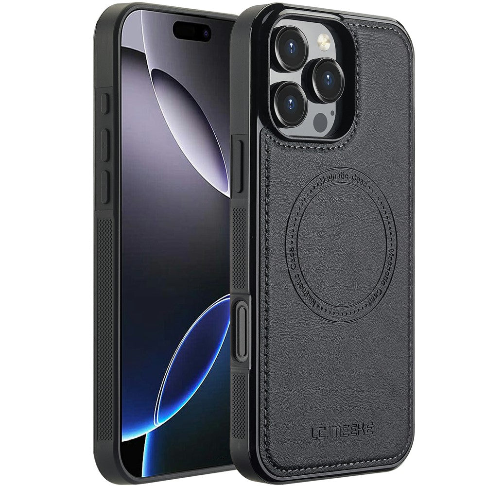 LC.IMEEKE For iPhone 16 Pro Magnetic Case Compatible with MagSafe Leather+TPU Back Cover