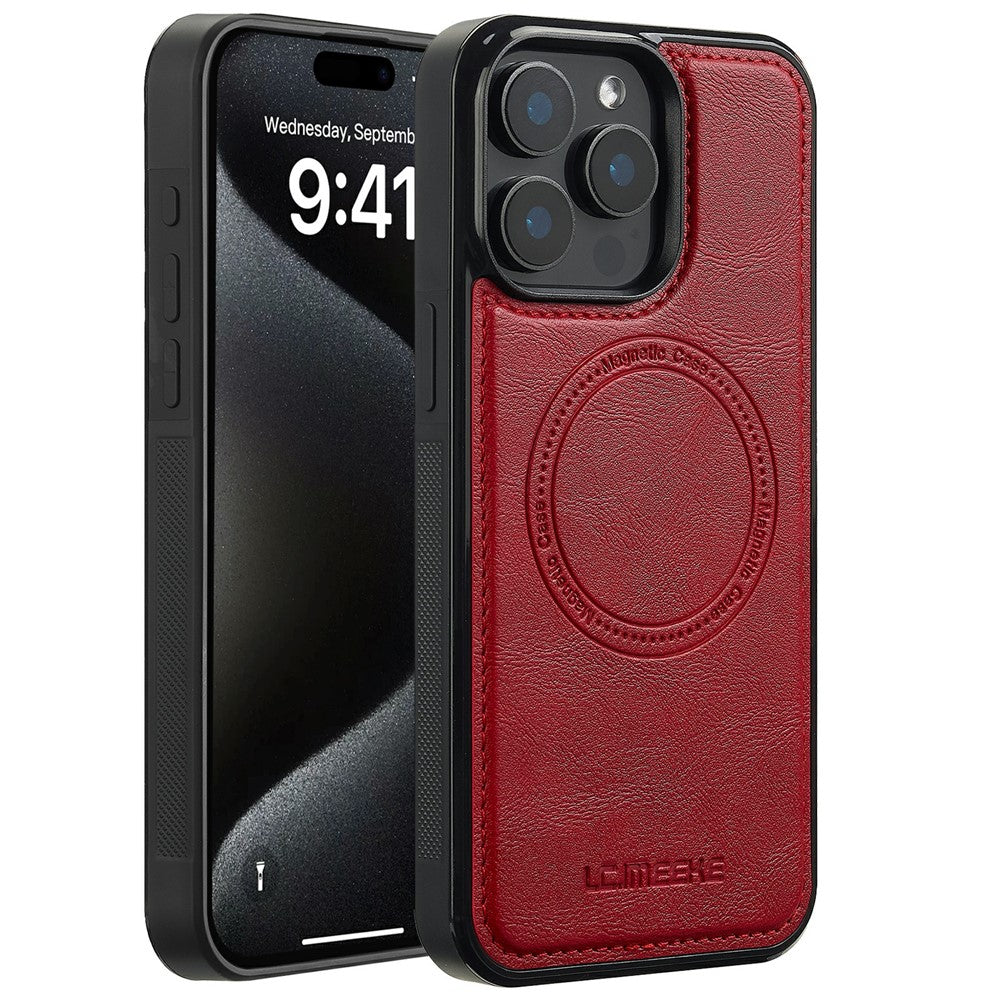 LC.IMEEKE For iPhone 15 Pro Magnetic Case Compatible with MagSafe Leather+TPU Back Cover