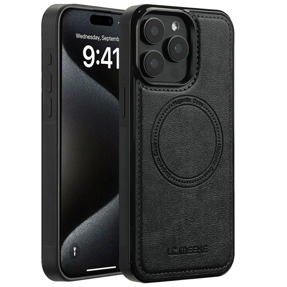 LC.IMEEKE For iPhone 15 Pro Magnetic Case Compatible with MagSafe Leather+TPU Back Cover