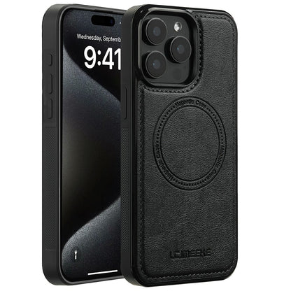 LC.IMEEKE For iPhone 15 Pro Magnetic Case Compatible with MagSafe Leather+TPU Back Cover