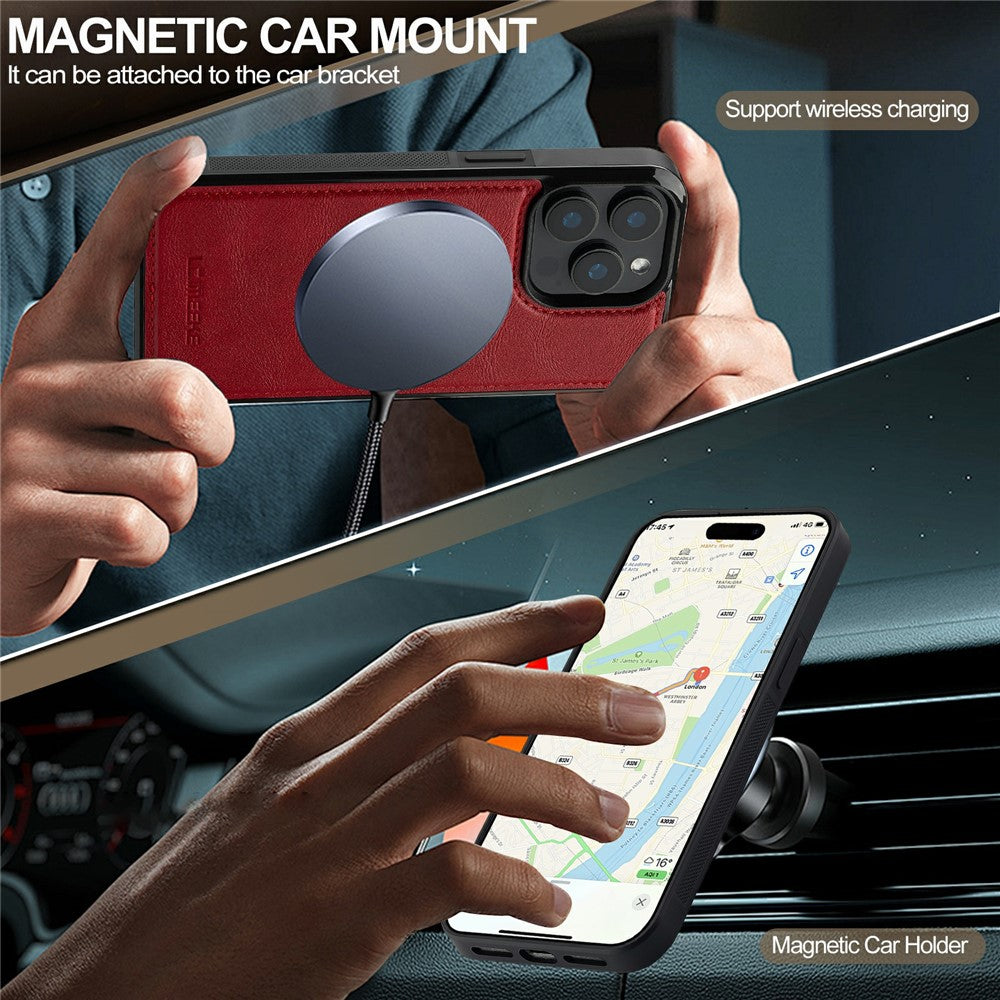 LC.IMEEKE For iPhone 14 Pro Magnetic Case Compatible with MagSafe Leather+TPU Back Cover