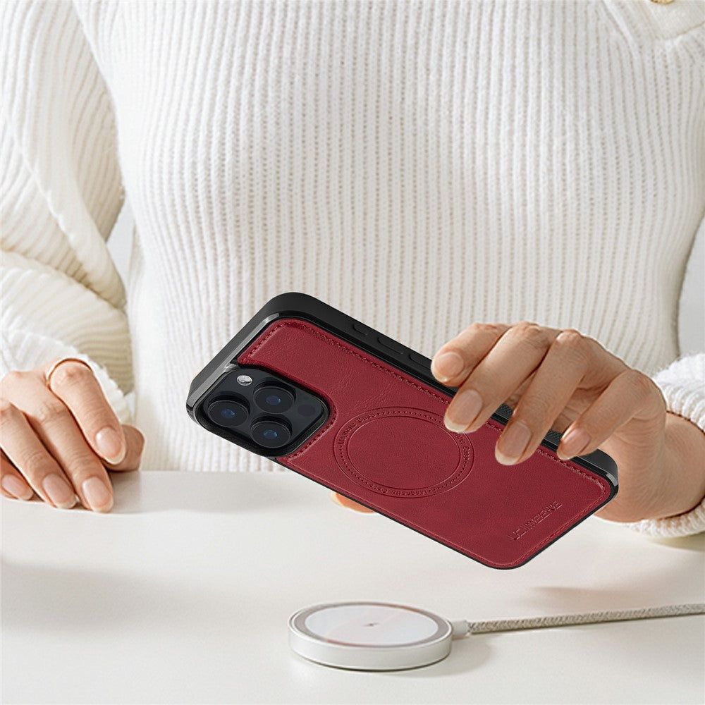 LC.IMEEKE For iPhone 14 Pro Magnetic Case Compatible with MagSafe Leather+TPU Back Cover