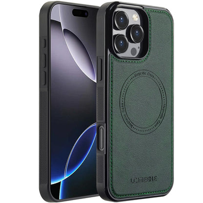LC.IMEEKE For iPhone 16 Pro Max Magnetic Case Compatible with MagSafe Leather+TPU Back Cover