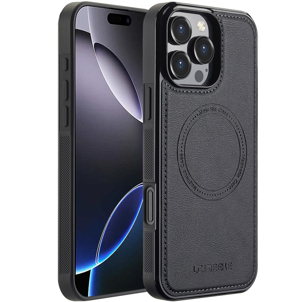 LC.IMEEKE For iPhone 16 Pro Max Magnetic Case Compatible with MagSafe Leather+TPU Back Cover