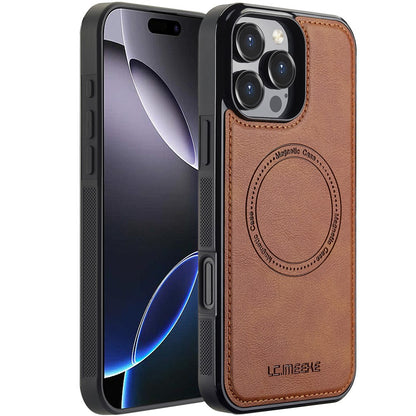 LC.IMEEKE For iPhone 16 Pro Max Magnetic Case Compatible with MagSafe Leather+TPU Back Cover