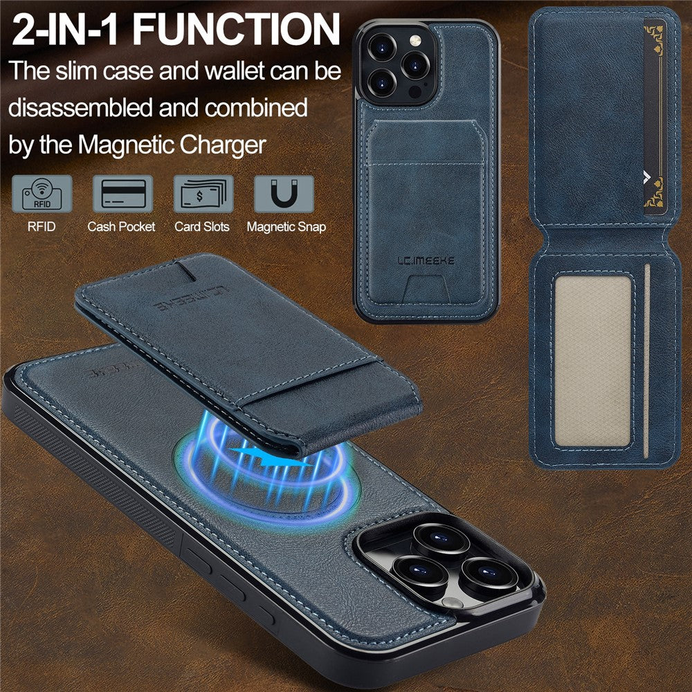 LC.IMEEKE L3 For iPhone 16 Pro Max Magnetic Case Detachable Card Holder Leather+TPU Mobile Cover