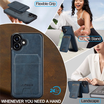 LC.IMEEKE L3 For iPhone 16 Magnetic Case Detachable Card Holder Leather+TPU Mobile Cover