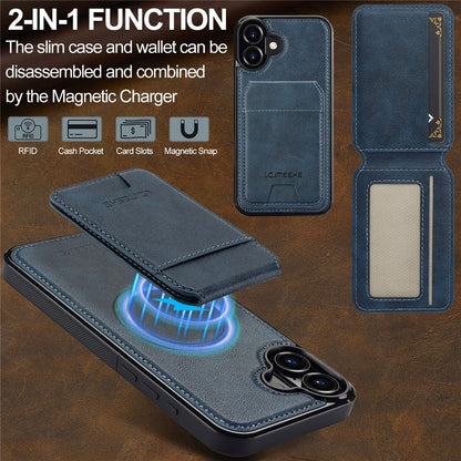 LC.IMEEKE L3 For iPhone 16 Magnetic Case Detachable Card Holder Leather+TPU Mobile Cover