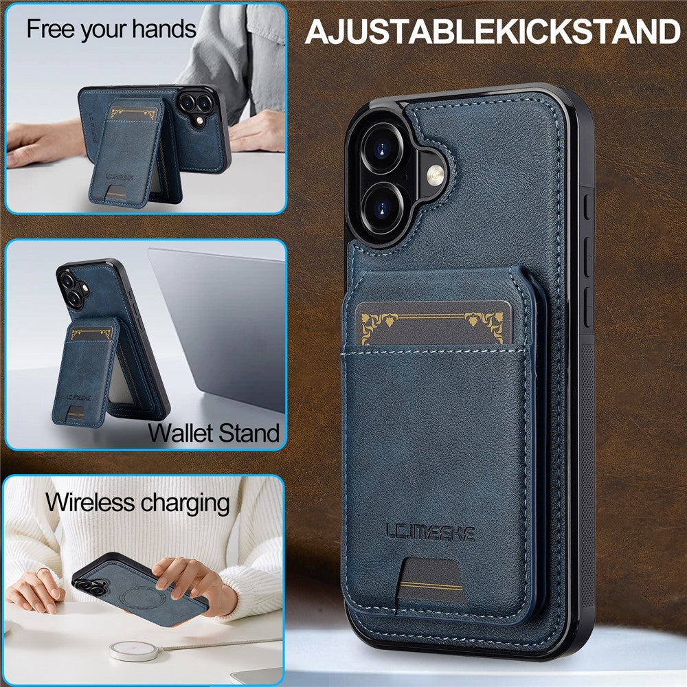 LC.IMEEKE L3 For iPhone 16 Magnetic Case Detachable Card Holder Leather+TPU Mobile Cover