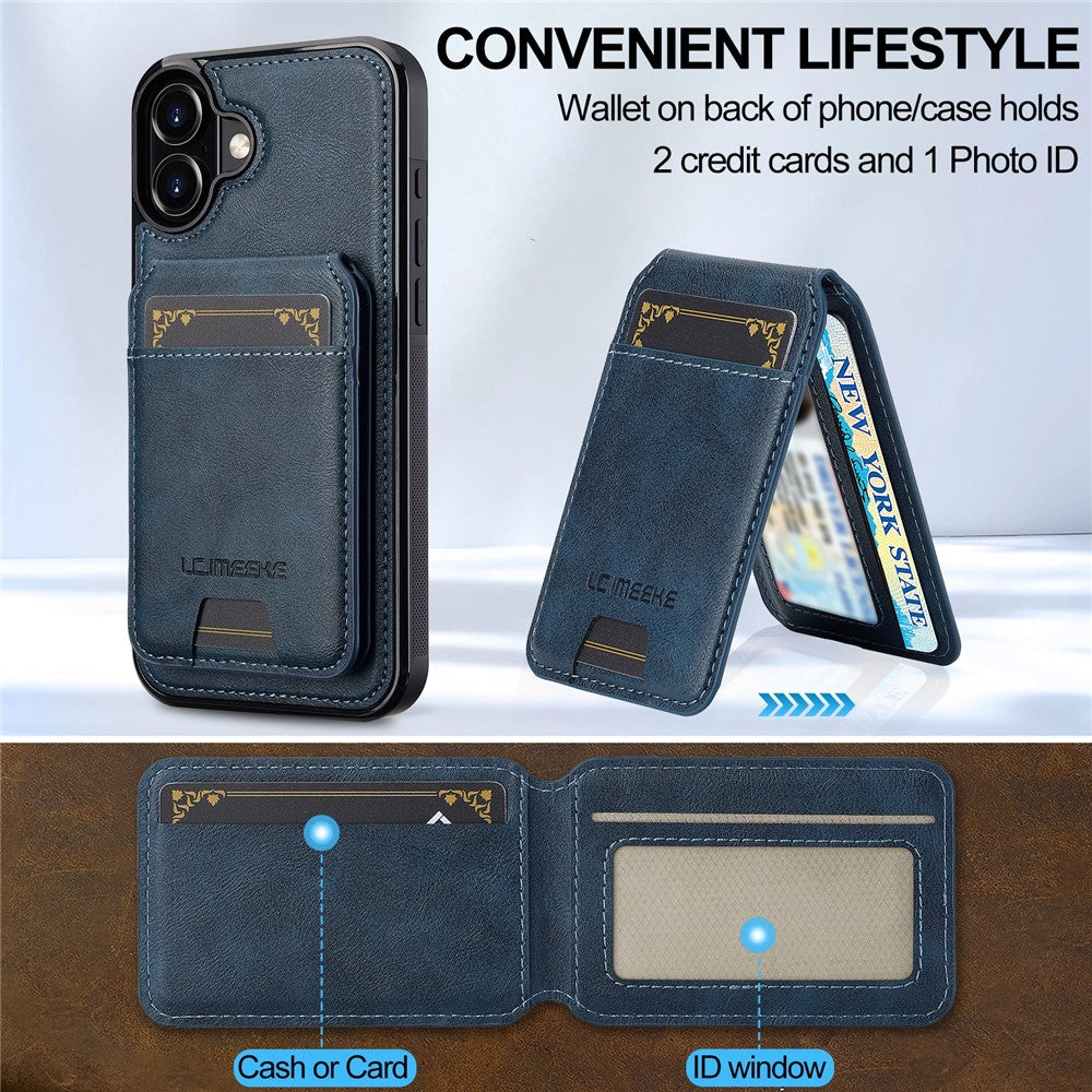 LC.IMEEKE L3 For iPhone 16 Magnetic Case Detachable Card Holder Leather+TPU Mobile Cover